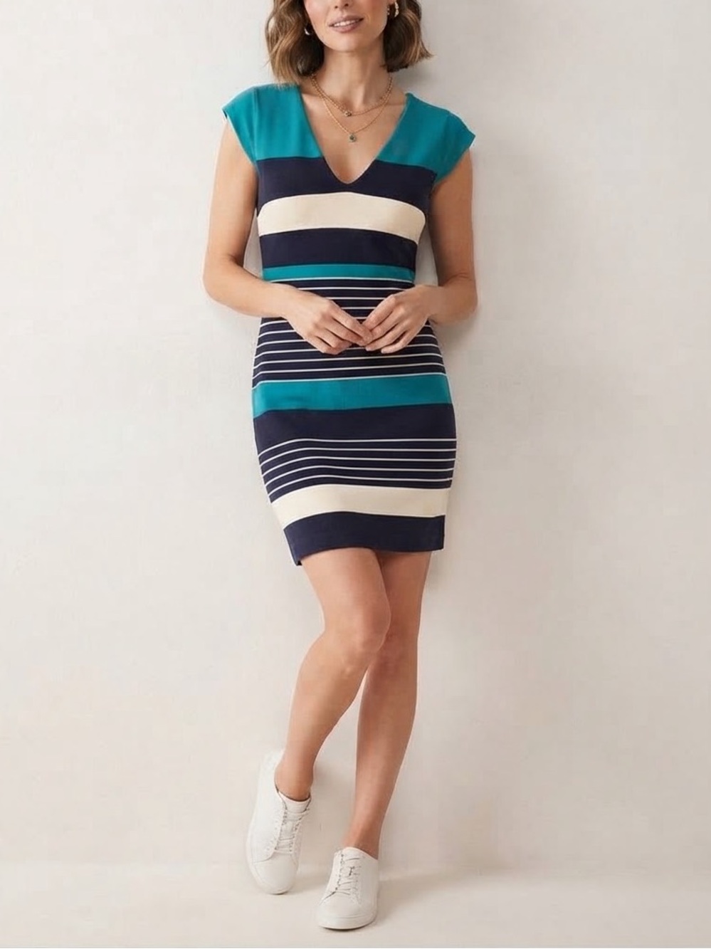 Laundry by Shelli Segal Striped Color Block Mini Dress Blue Black Size 2 Like